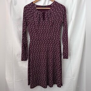 Ann Taylor Burgundy Long Sleeve Dress with Chain Design